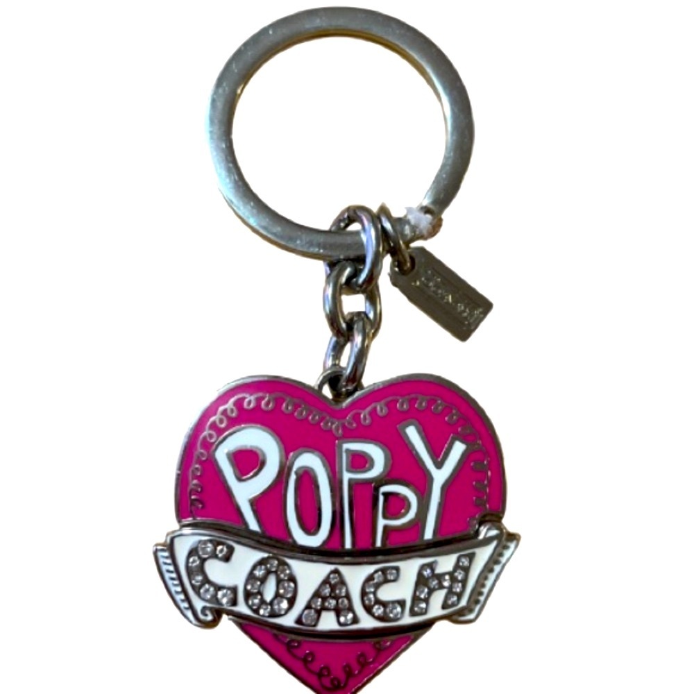 Coach Poppy Pink and Silver Heart Pave Swarovski Crystals Keychain, NWOT - Picture 2 of 4